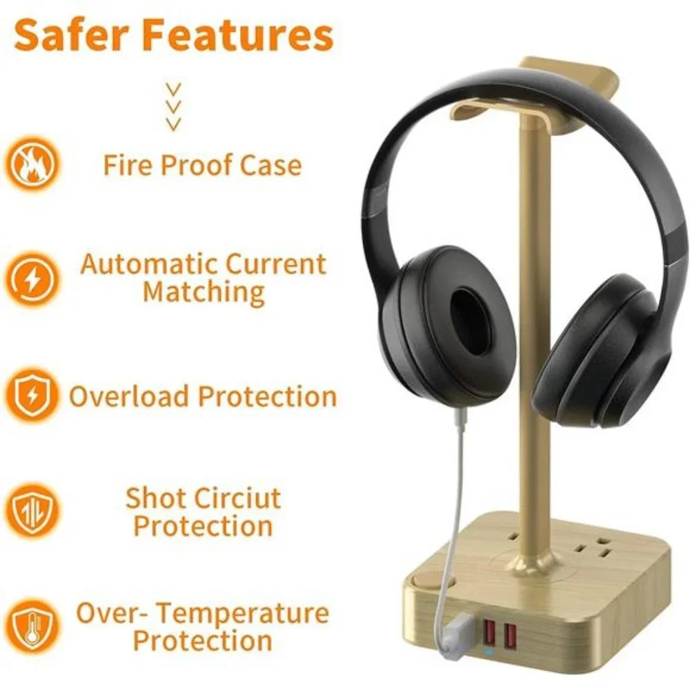 Headphone Stand with 3 USB Charger Desk Gaming Headset Holder Hanger Rack Gaming